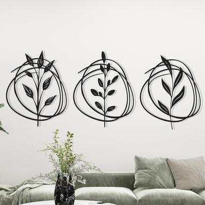 Botanical Metal Wall Art Set of 3 shown on a living room wall