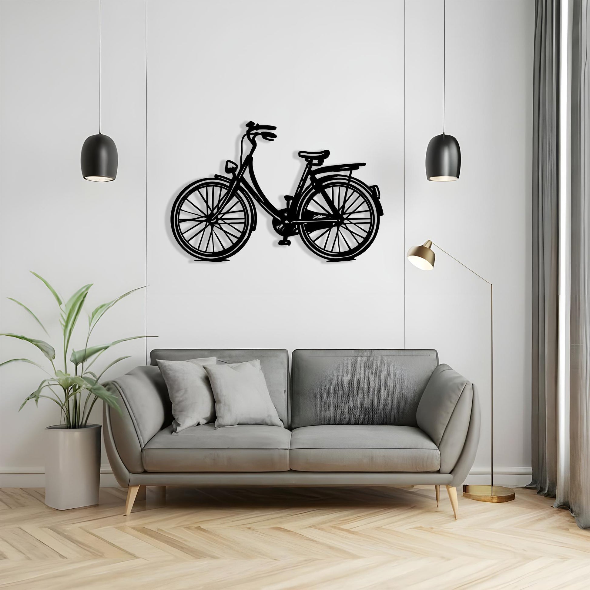 Bicycle Black Metal Wall Art in a modern hallway