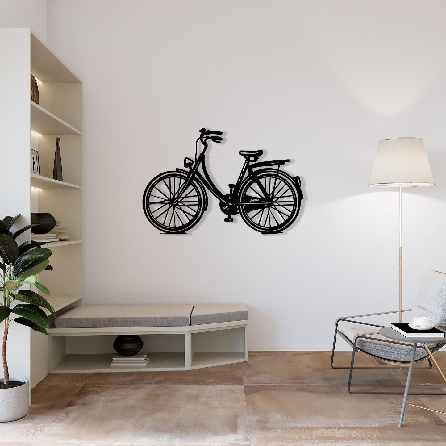 Bicycle Black Metal Wall Art hanging hardware and mounting detail