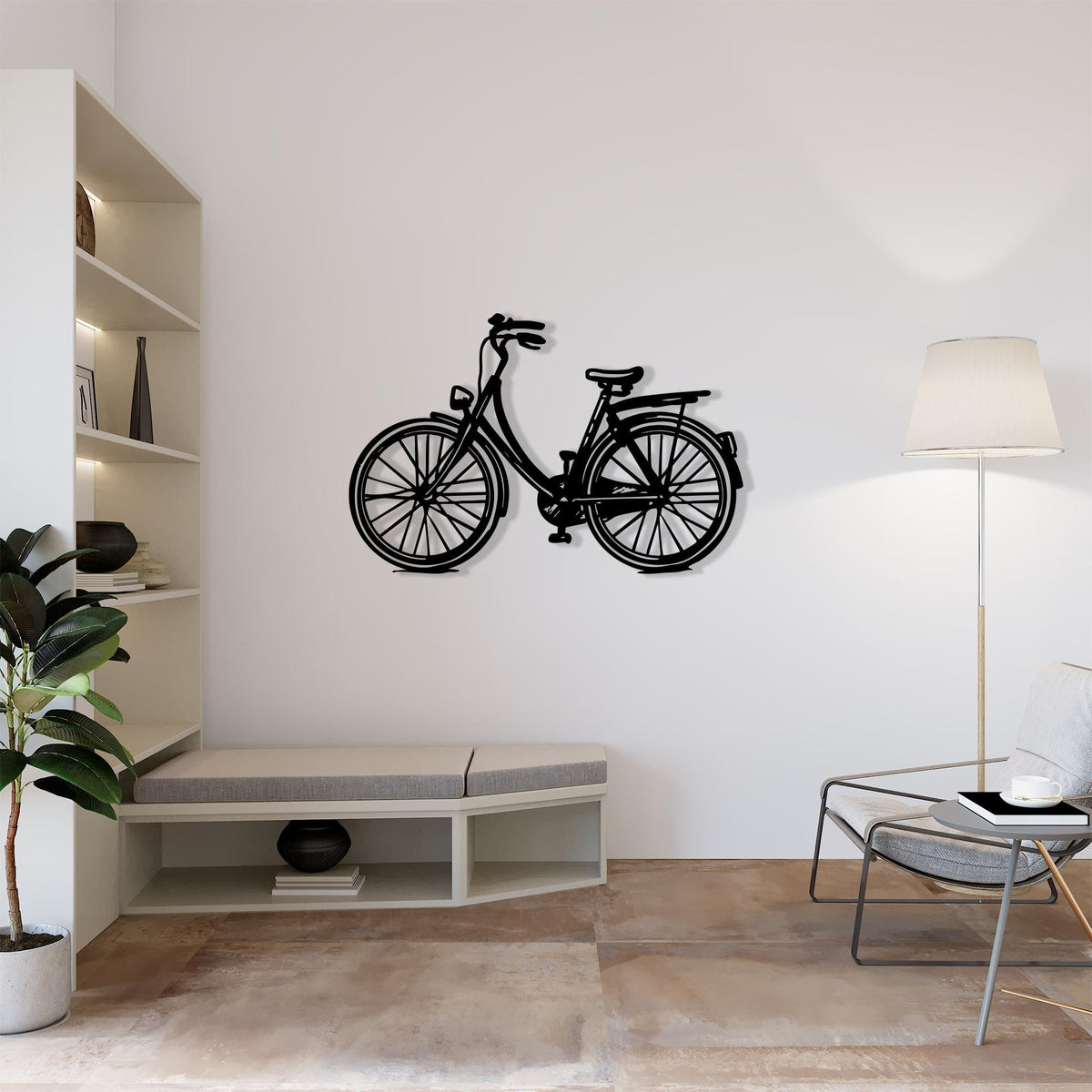 Bicycle Black Metal Wall Art hanging hardware and mounting detail