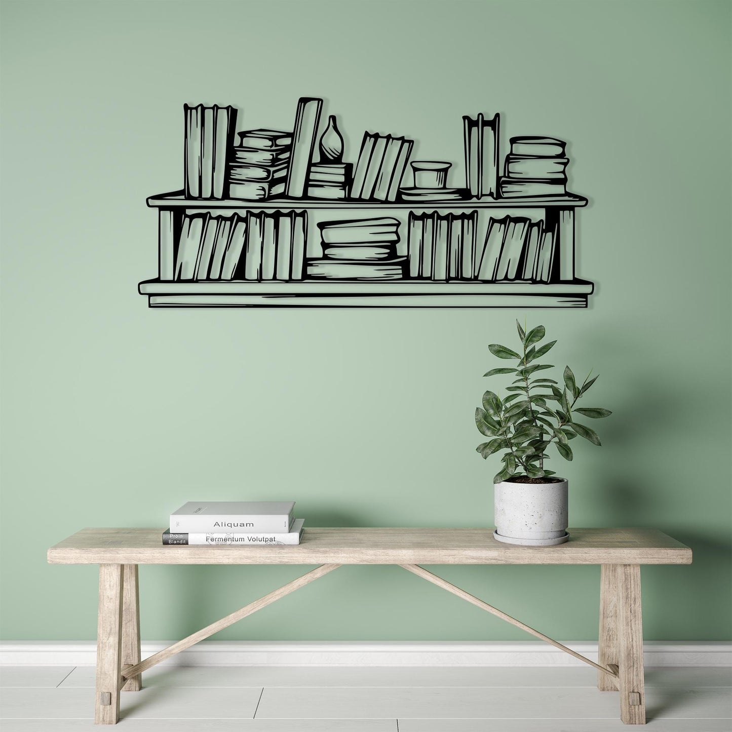 Bookshelf Metal Wall Art hanging hardware and mounting detail
