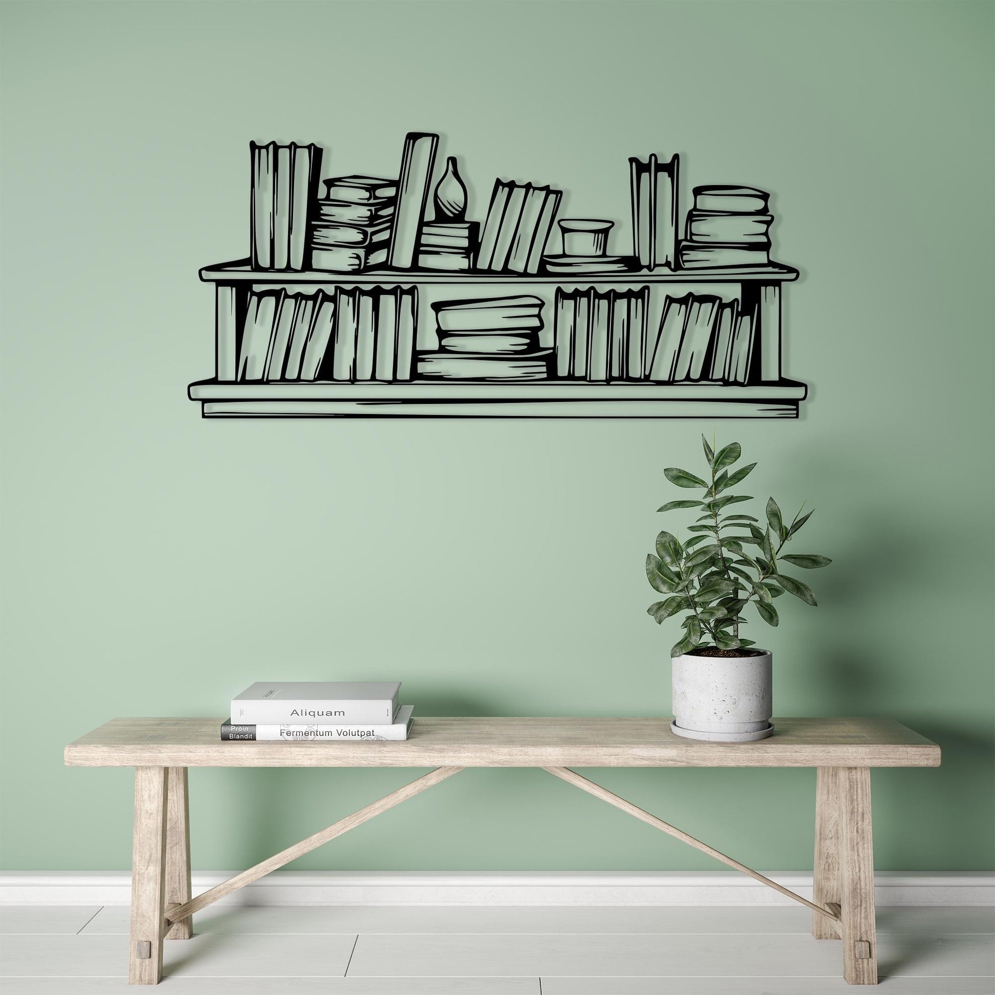 Bookshelf Metal Wall Art hanging hardware and mounting detail
