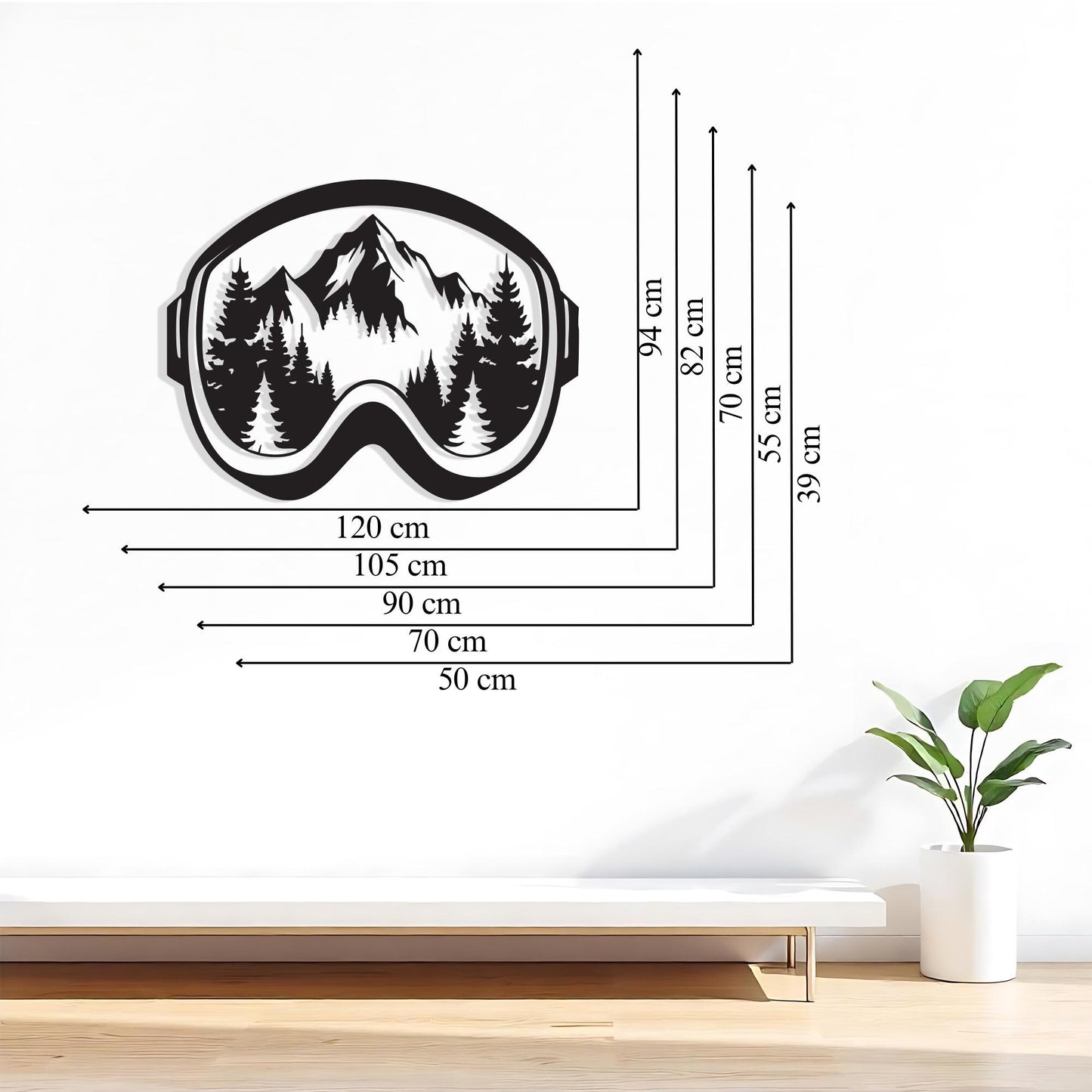 Ski Goggle Metal Wall Art, Mountain Forest Scene, Cabin Decor | Wallsignature