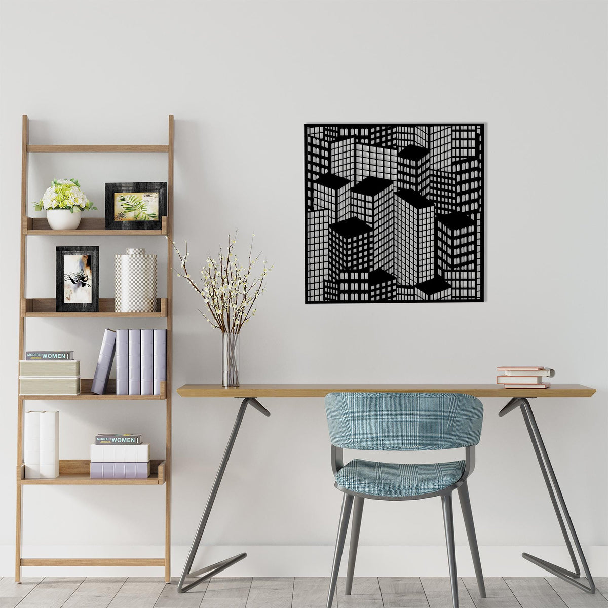 Geometric Skyscraper Metal Wall Art – laser-cut steel wall decor