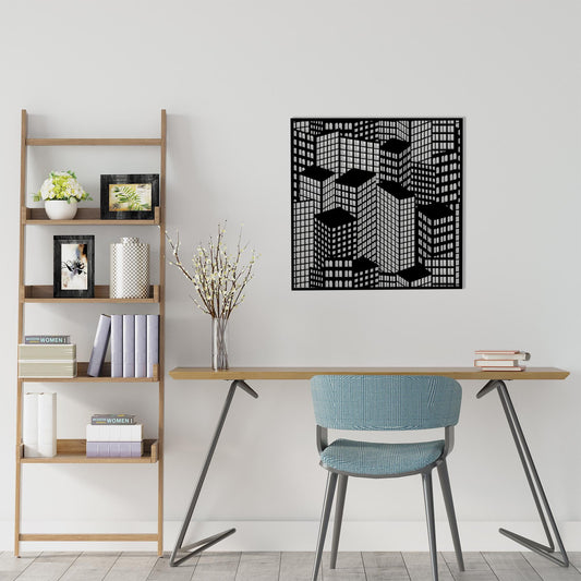 Geometric Skyscraper Metal Wall Art – laser-cut steel wall decor