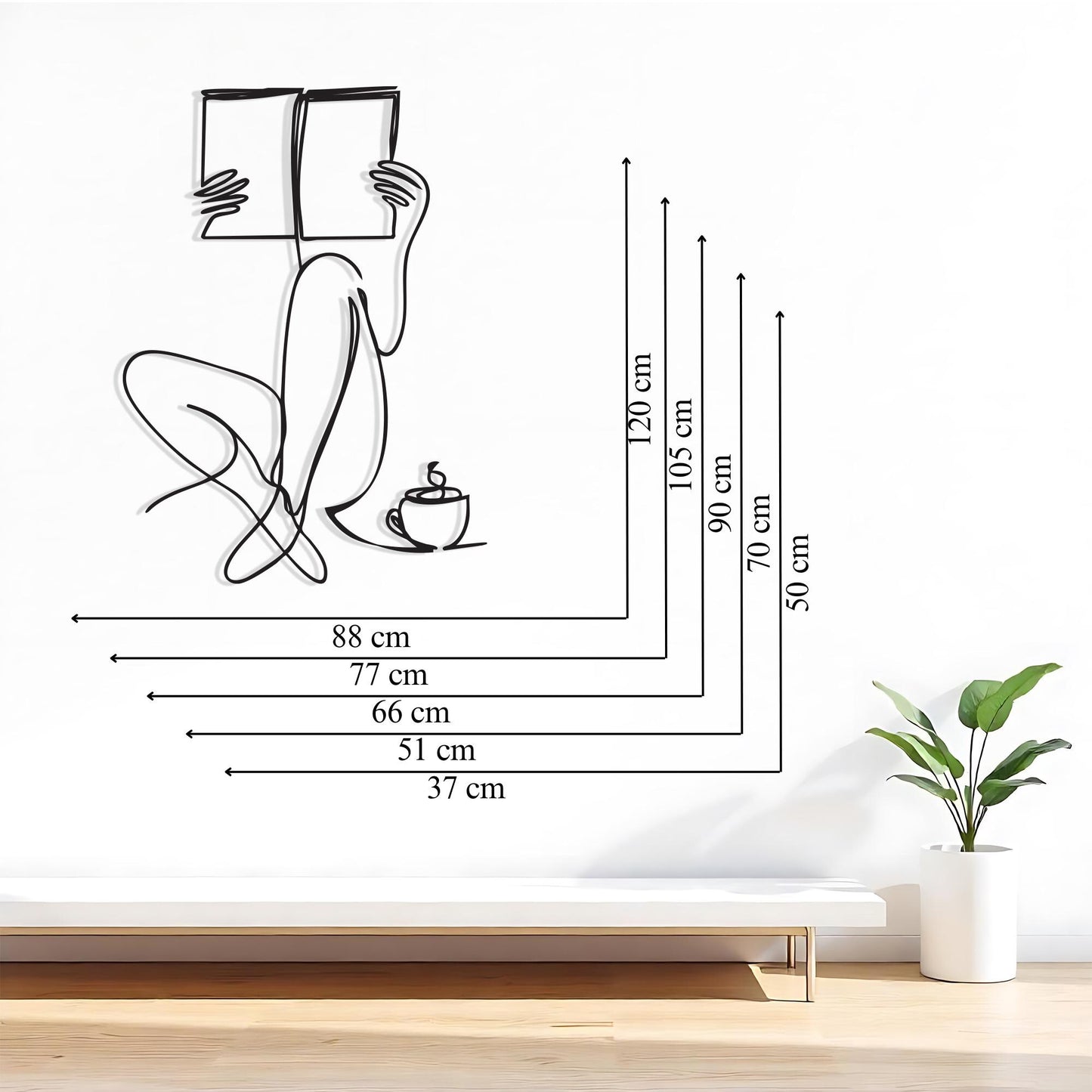 Coffee and Books Metal Wall Art, Cozy Nook Decor, Reader Gift, Minimalist Line | Wallsignature