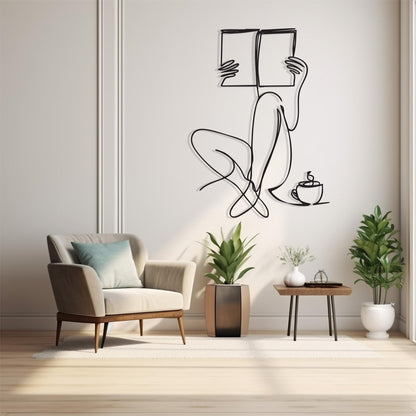 Coffee and Books Metal Wall Art in a modern hallway