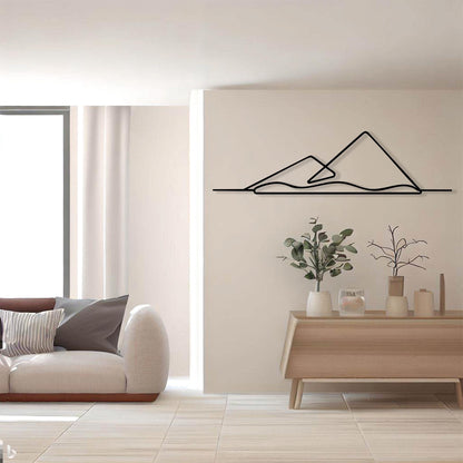 Minimalist Mountain Metal Wall Art size guide with dimensions in cm and inches