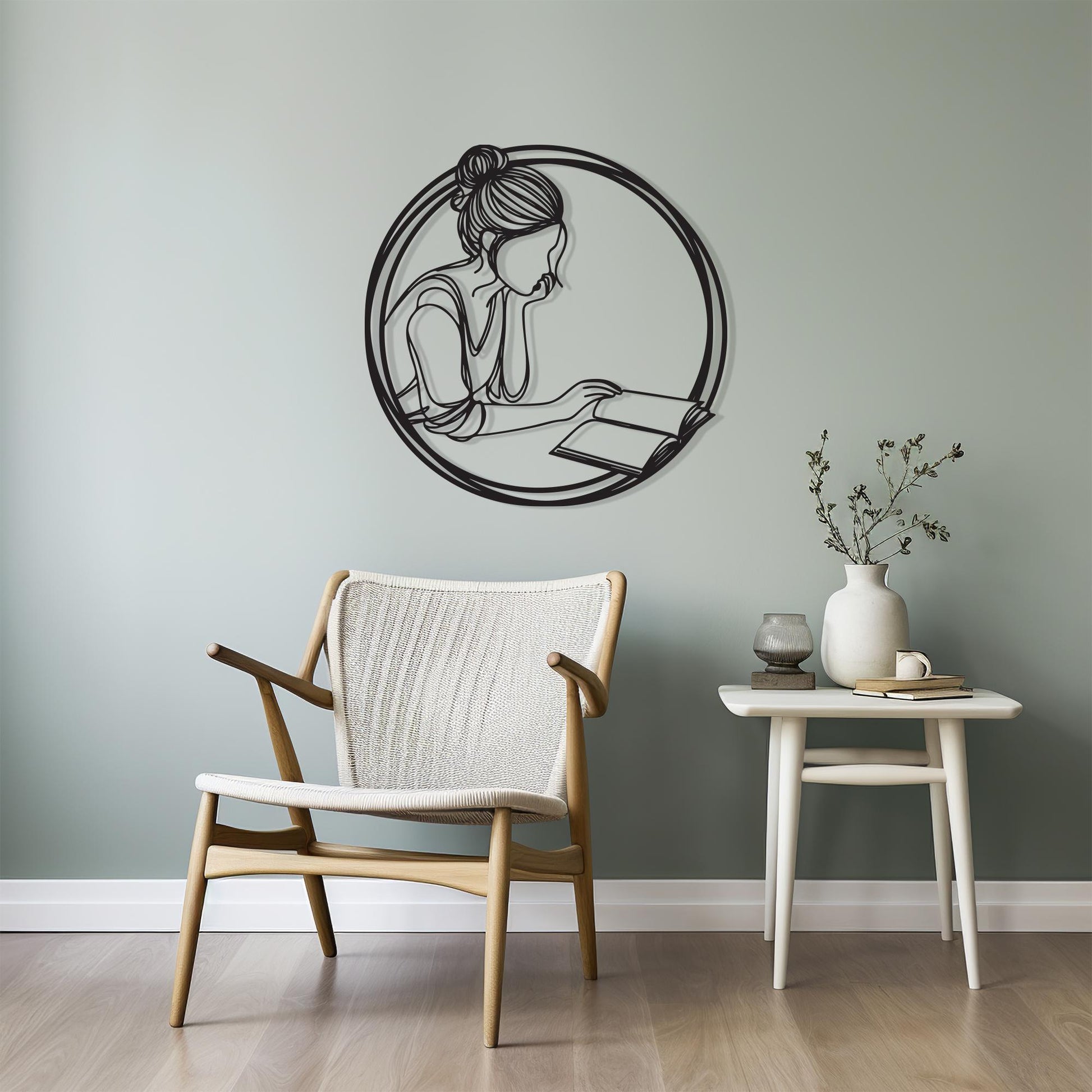 Woman Reading Metal Wall Art – Minimalist Library Decor Birthday Gift | Wallsignature