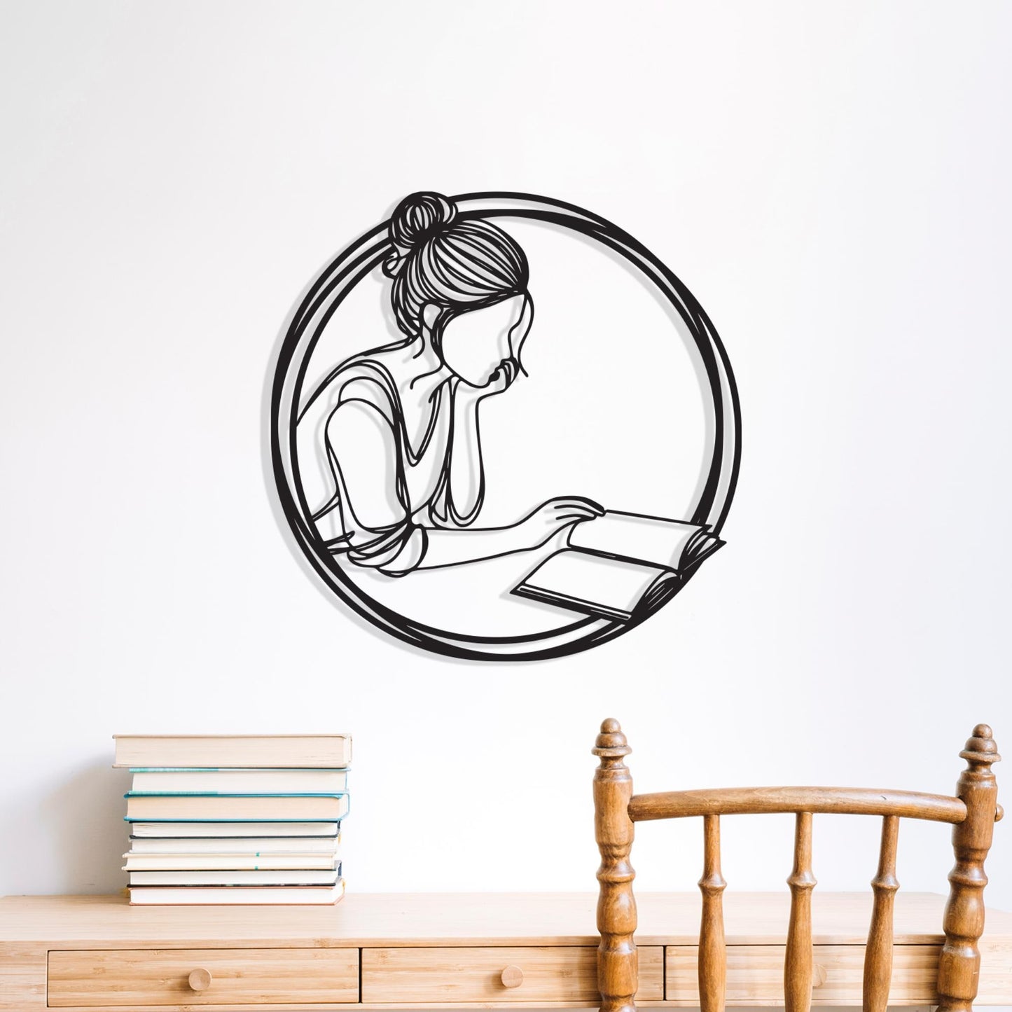 Woman Reading Metal Wall Art – Minimalist Library Decor Birthday Gift | Wallsignature