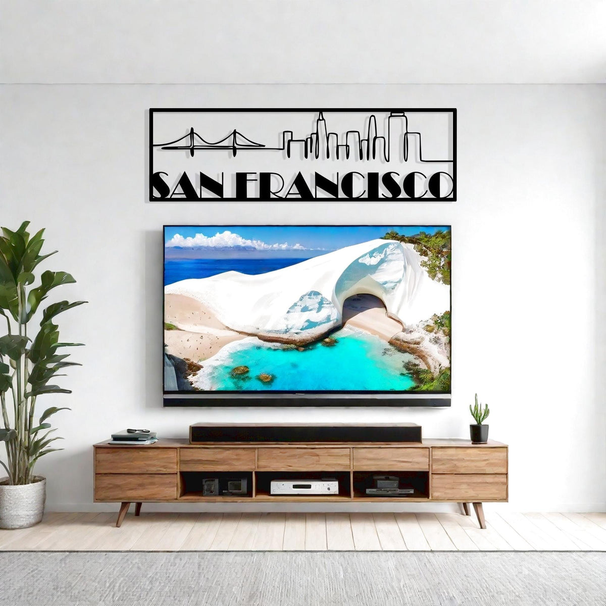 San Francisco Skyline Metal Wall Art hanging hardware and mounting detail