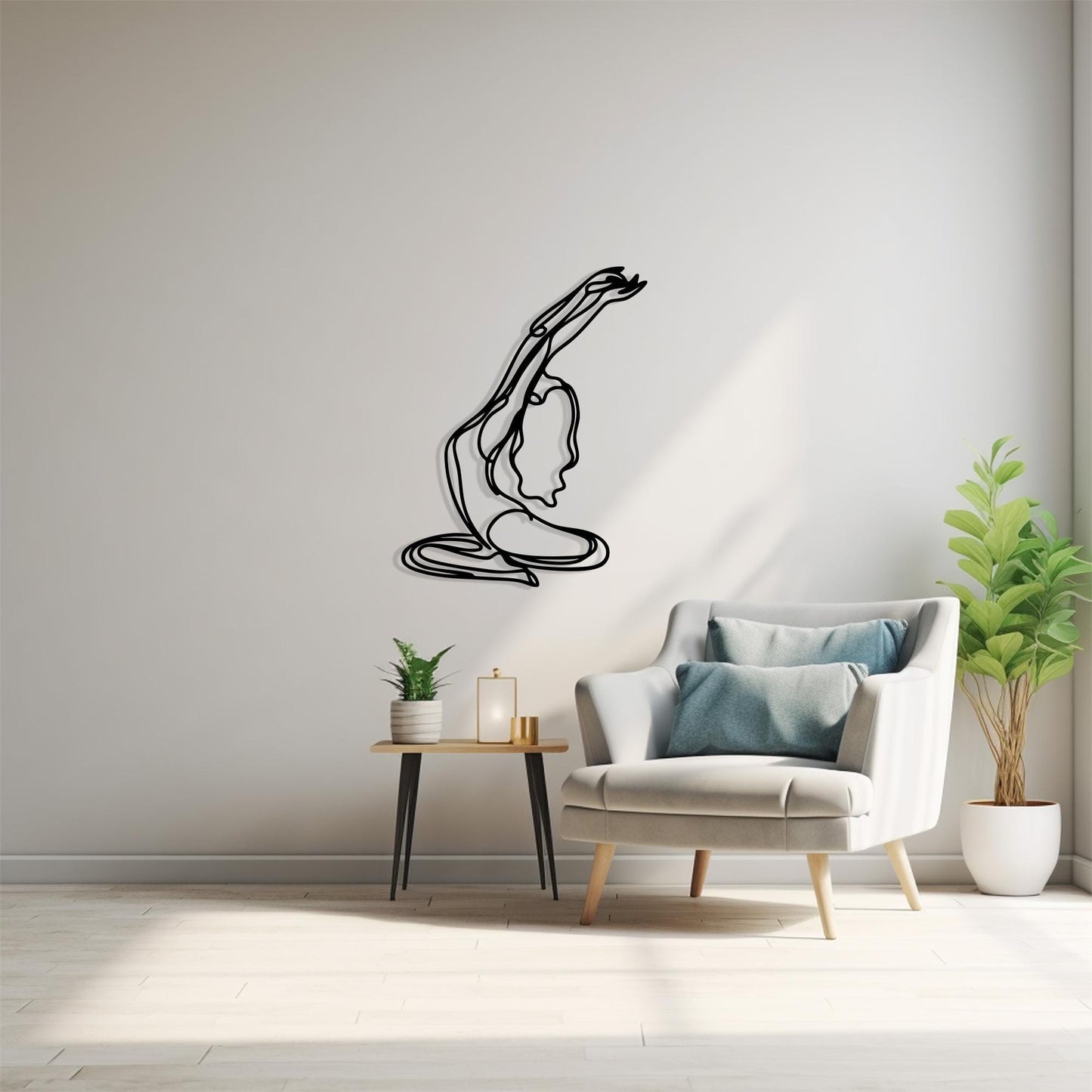 Minimalist Yoga Pose Metal Wall Art bedroom interior styling