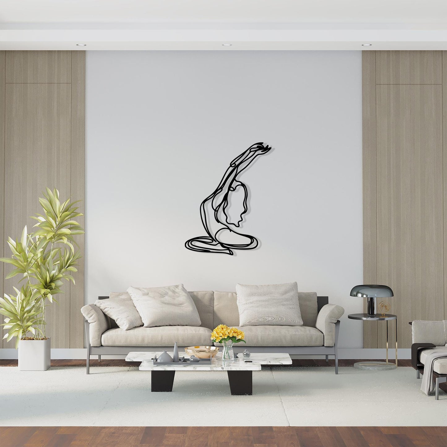 Minimalist Yoga Pose Metal Wall Art hanging hardware and mounting detail