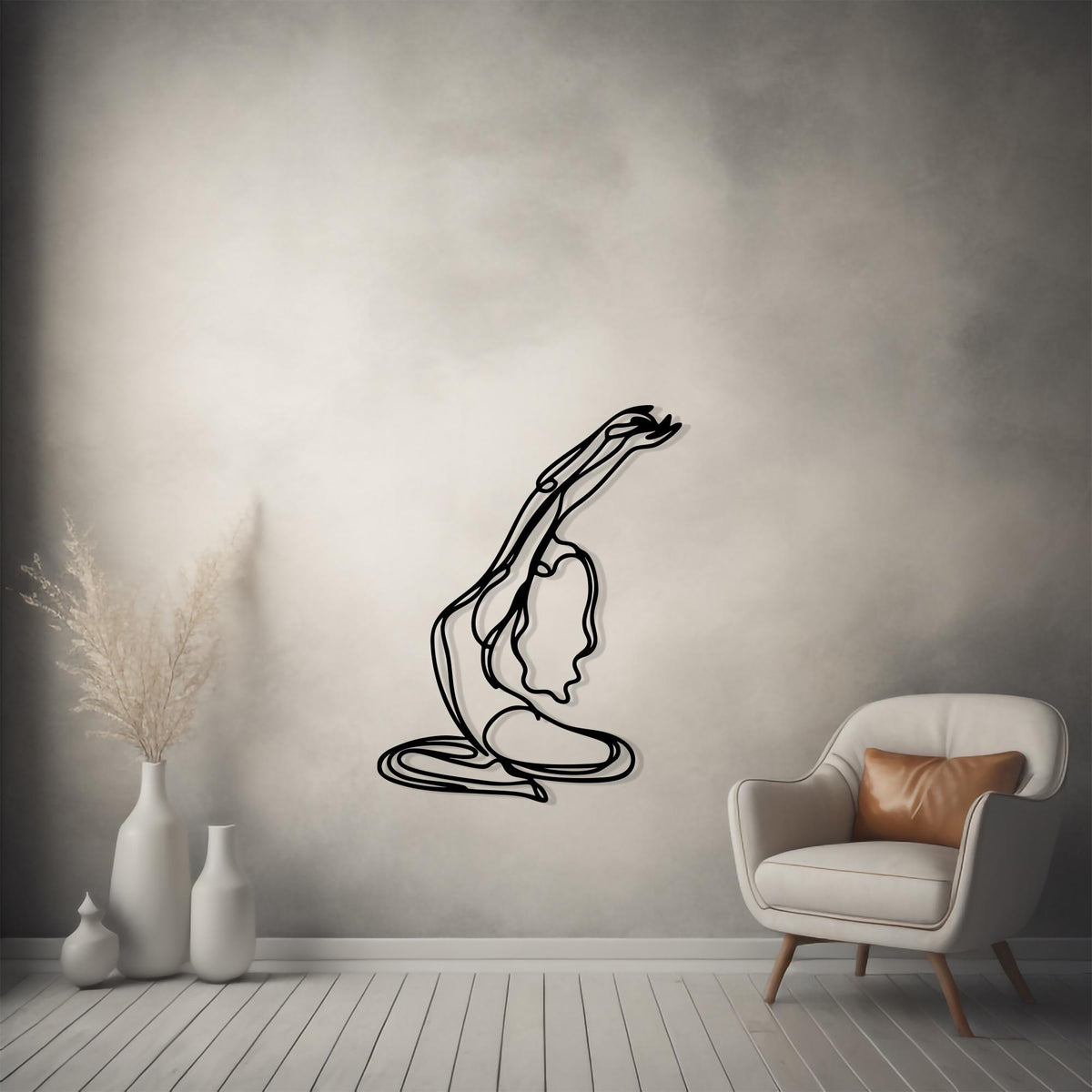 Minimalist Yoga Pose Metal Wall Art close-up of the powder-coated finish