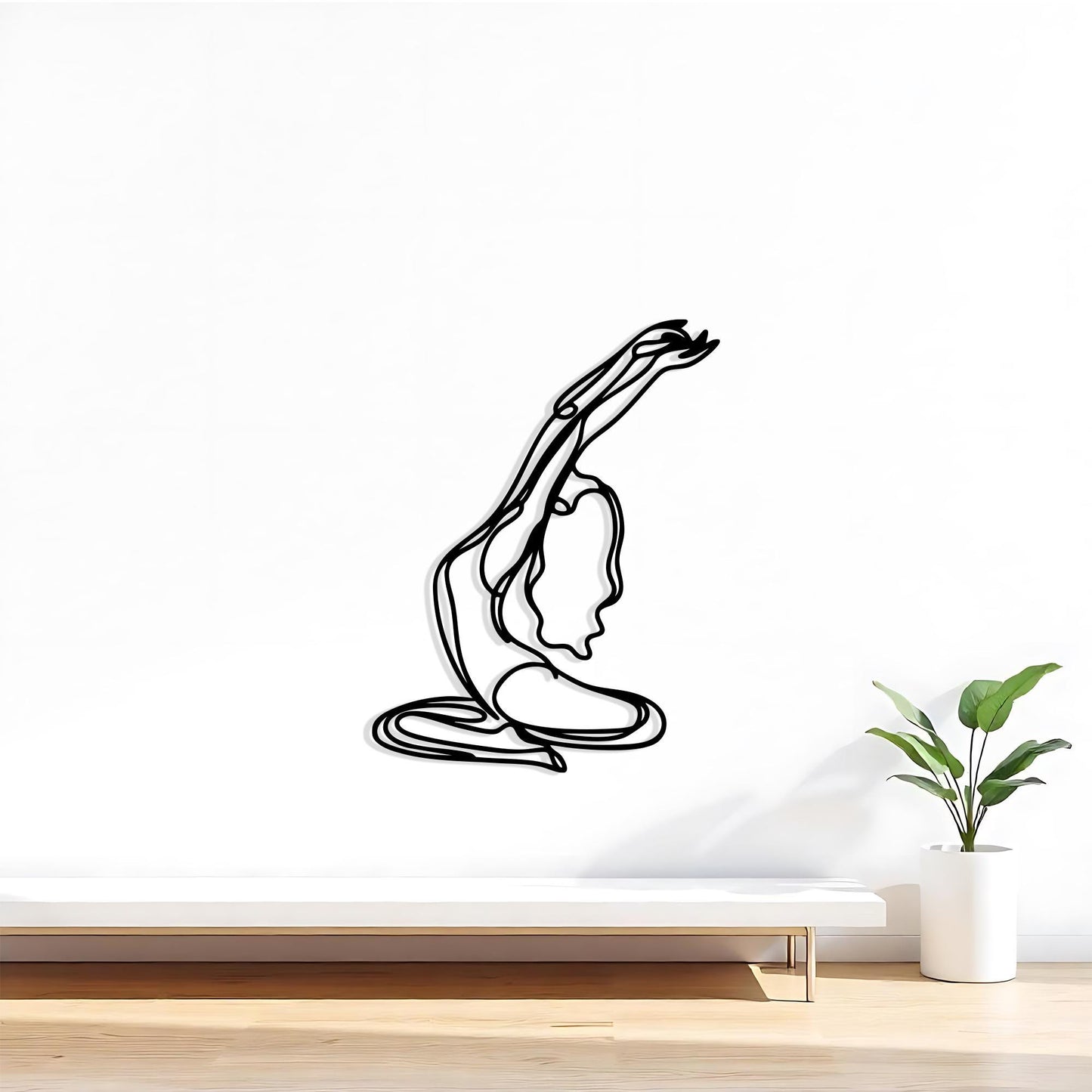 Minimalist Yoga Pose Metal Wall Art – laser-cut steel wall decor