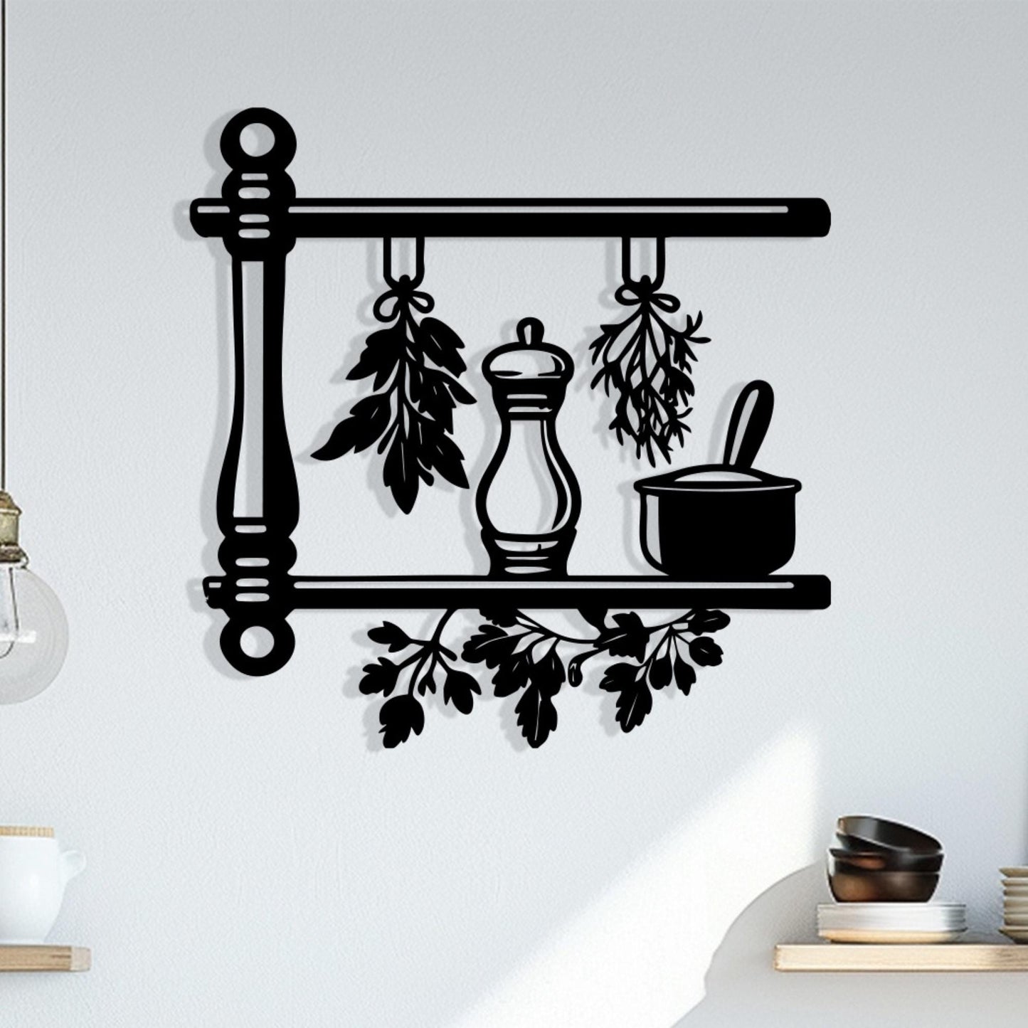 Black Metal Kitchen Herb Shelf, Rustic Farmhouse Wall Art, Unique Birthday Gift, Mother's Day