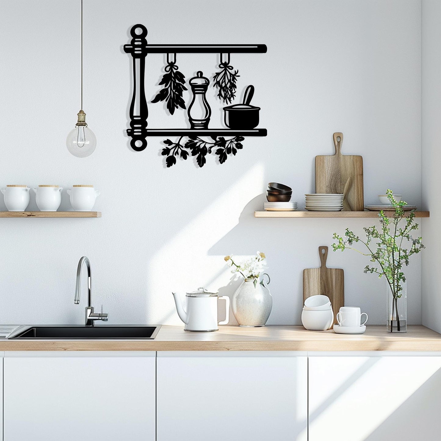 Black Metal Kitchen Herb Shelf, Rustic Farmhouse Wall Art, Unique Birthday Gift, Mother's Day