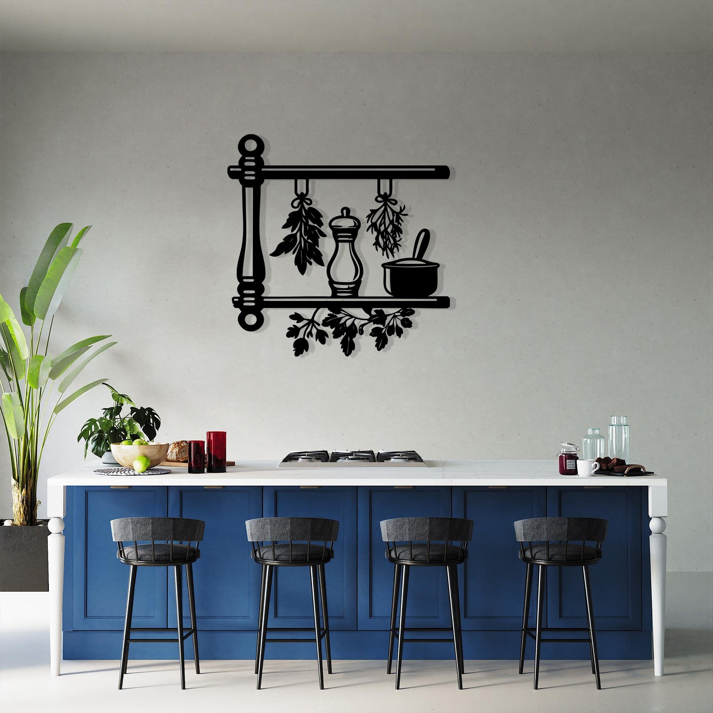 Black Metal Kitchen Herb Shelf, Rustic Farmhouse Wall Art, Unique Birthday Gift, Mother's Day