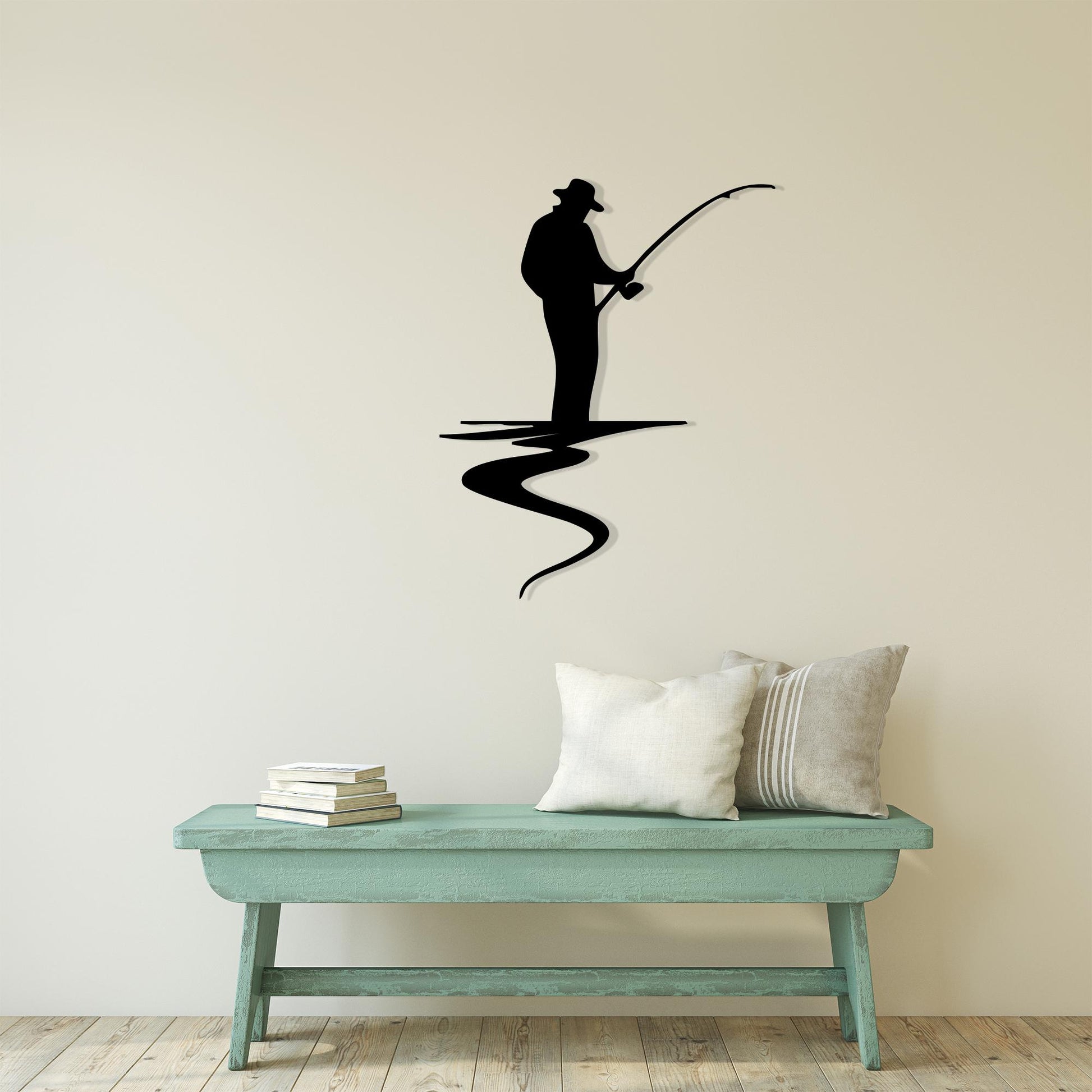 Fisherman Silhouette Metal Wall Art, Rustic Cabin Decor, Unique Birthday Gift | Wallsignature