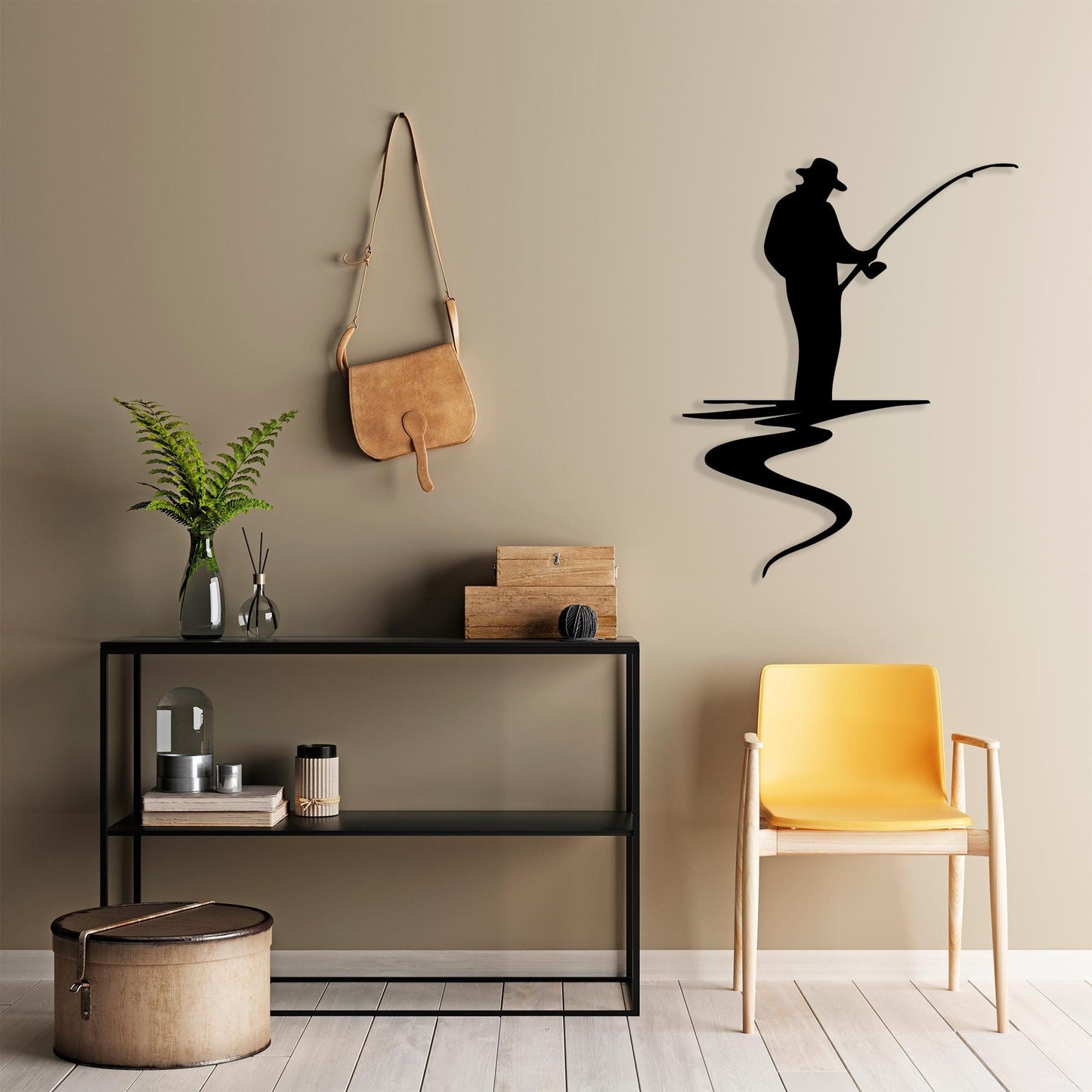 Fisherman Silhouette Metal Wall Art, Rustic Cabin Decor, Unique Birthday Gift | Wallsignature