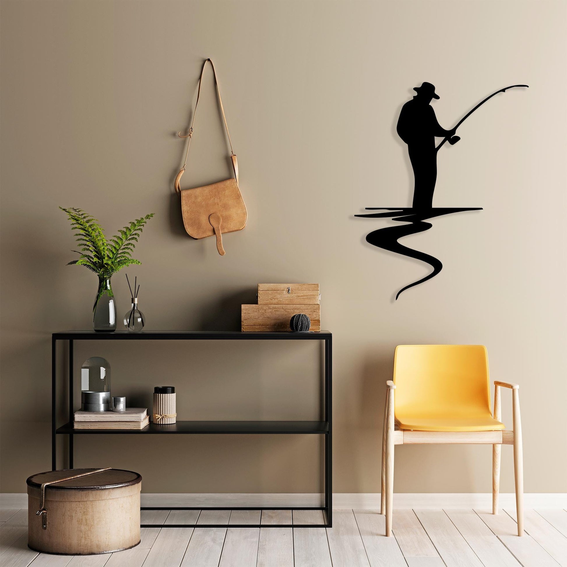 Fisherman Silhouette Metal Wall Art, Rustic Cabin Decor, Unique Birthday Gift | Wallsignature