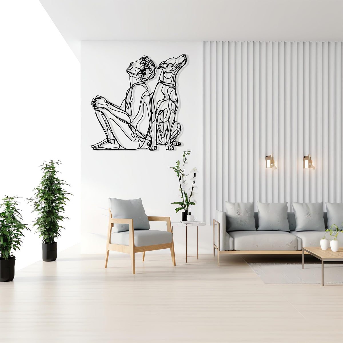 Modern Line Art Dog and Owner Metal Wall Decor colour options for the metal panel
