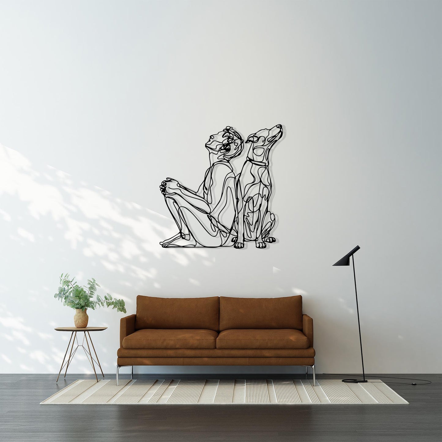 Modern Line Art Dog and Owner Metal Wall Decor bedroom interior styling