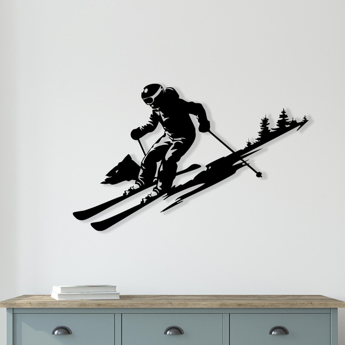 Metal Skier Wall Art, Winter Sports Decor, Mountain Cabin Sign, Skiing Gift | Wallsignature