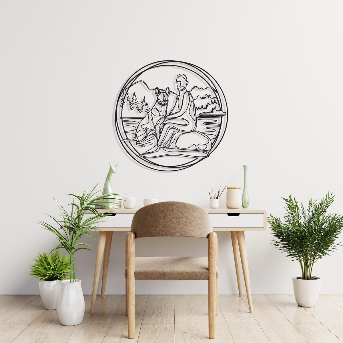 Minimalist Dog and Owner Metal Wall Art detail of the metal edge