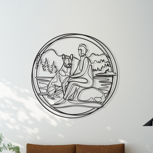 Minimalist Dog and Owner Metal Wall Art – laser-cut steel wall decor