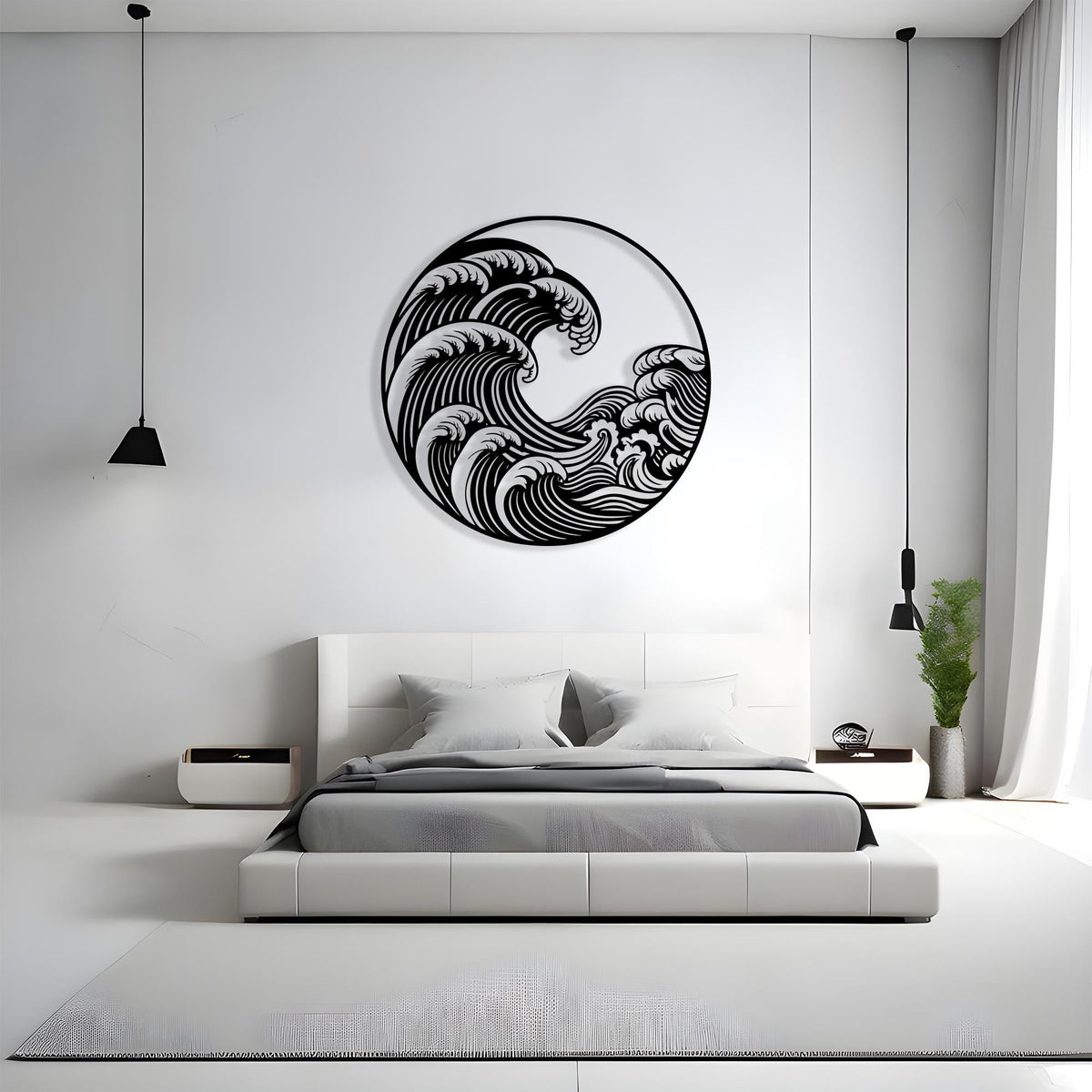 Japanese Wave Metal Wall Art close-up of the powder-coated finish