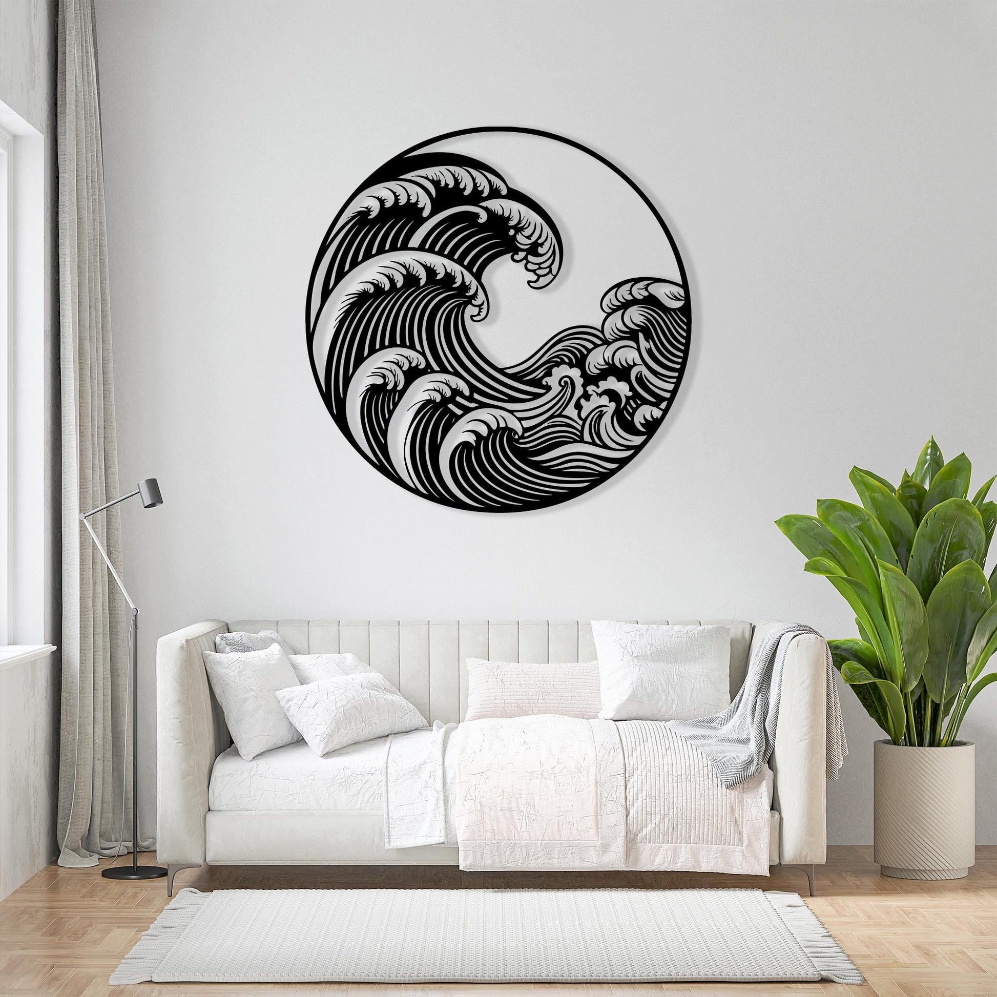 Japanese Wave Metal Wall Art colour options for the metal panel