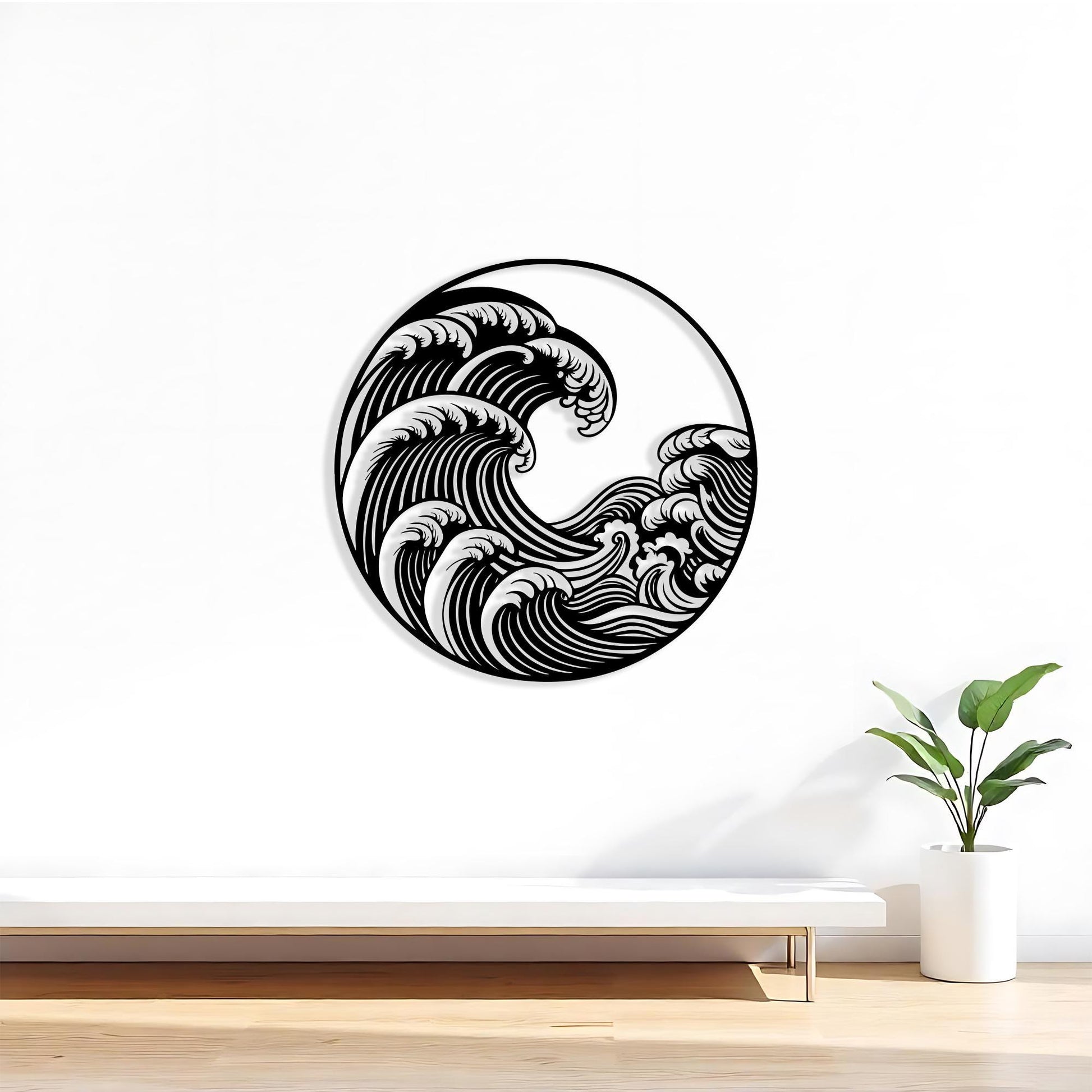 Japanese Wave Metal Wall Art – laser-cut steel wall decor