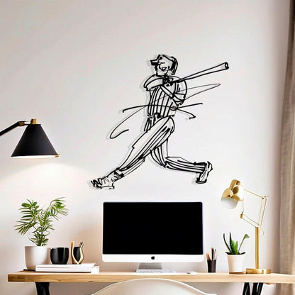 Baseball Player Metal Wall Art – laser-cut steel wall decor