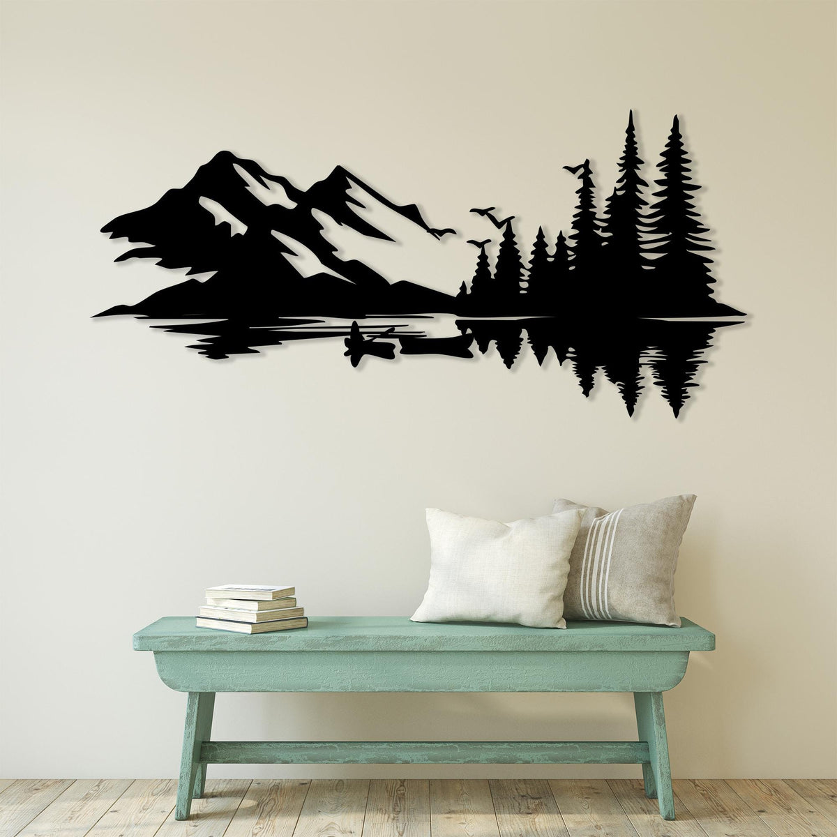 Mountain Metal Wall Art in a modern hallway