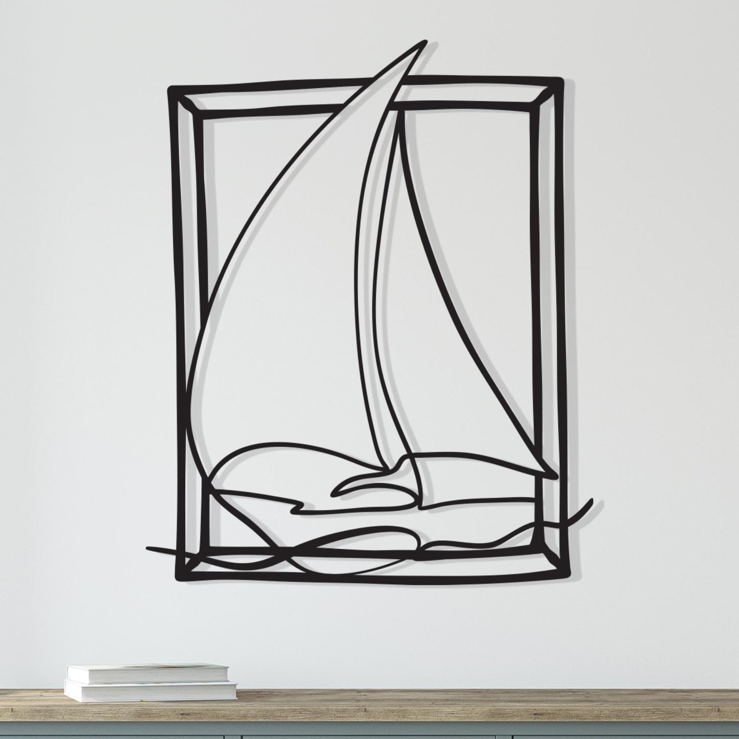 Framed Sailboat Metal Wall Art, Minimalist Yacht One Line Art, Nautical Coastal Decor Gift | Wallsignature