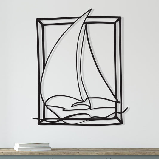 Framed Sailboat Metal Wall Art, Minimalist Yacht One Line Art, Nautical Coastal Decor Gift | Wallsignature