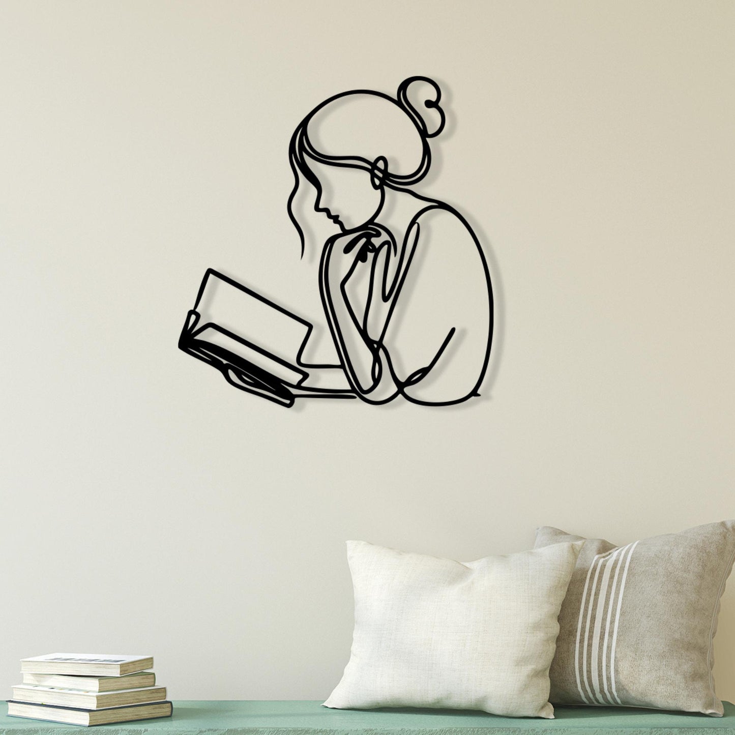 Minimalist Woman Reading Metal Wall Art – Book Lover Library Gift | Wallsignature