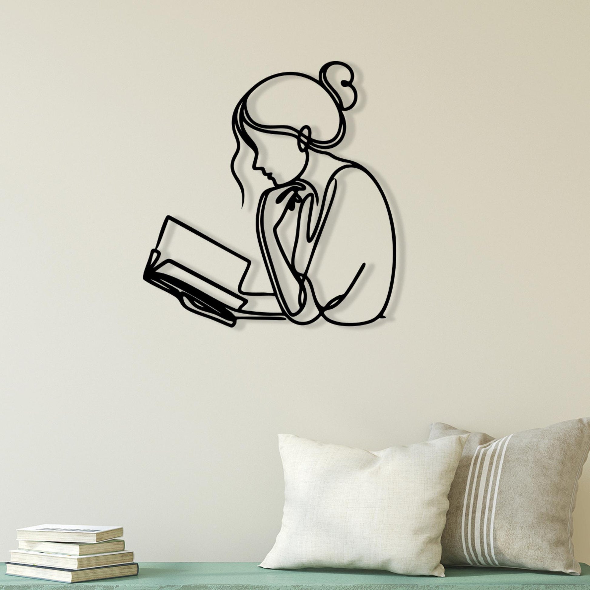 Minimalist Woman Reading Metal Wall Art – Book Lover Library Gift | Wallsignature