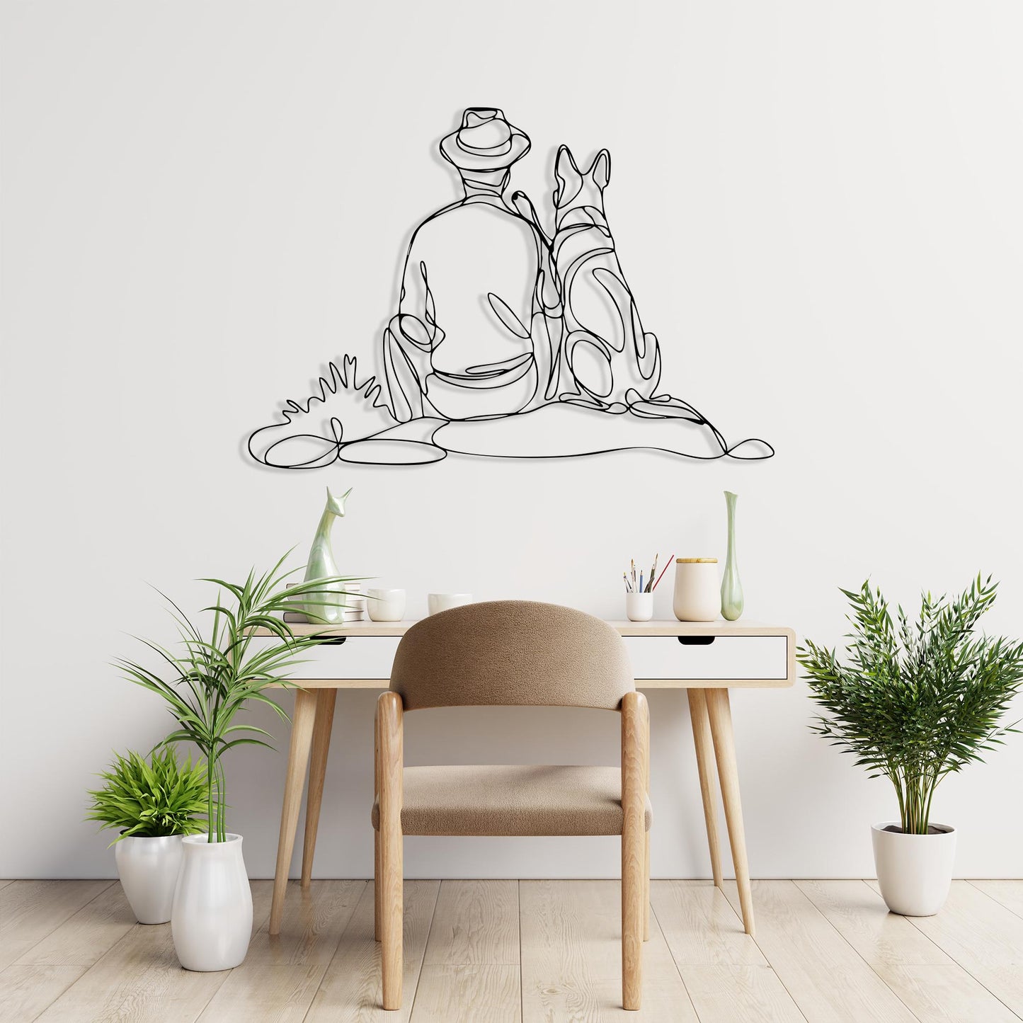 Man Dog Metal Wall Art, Minimalist Line Decor, Pet Memorial Gift | Wallsignature