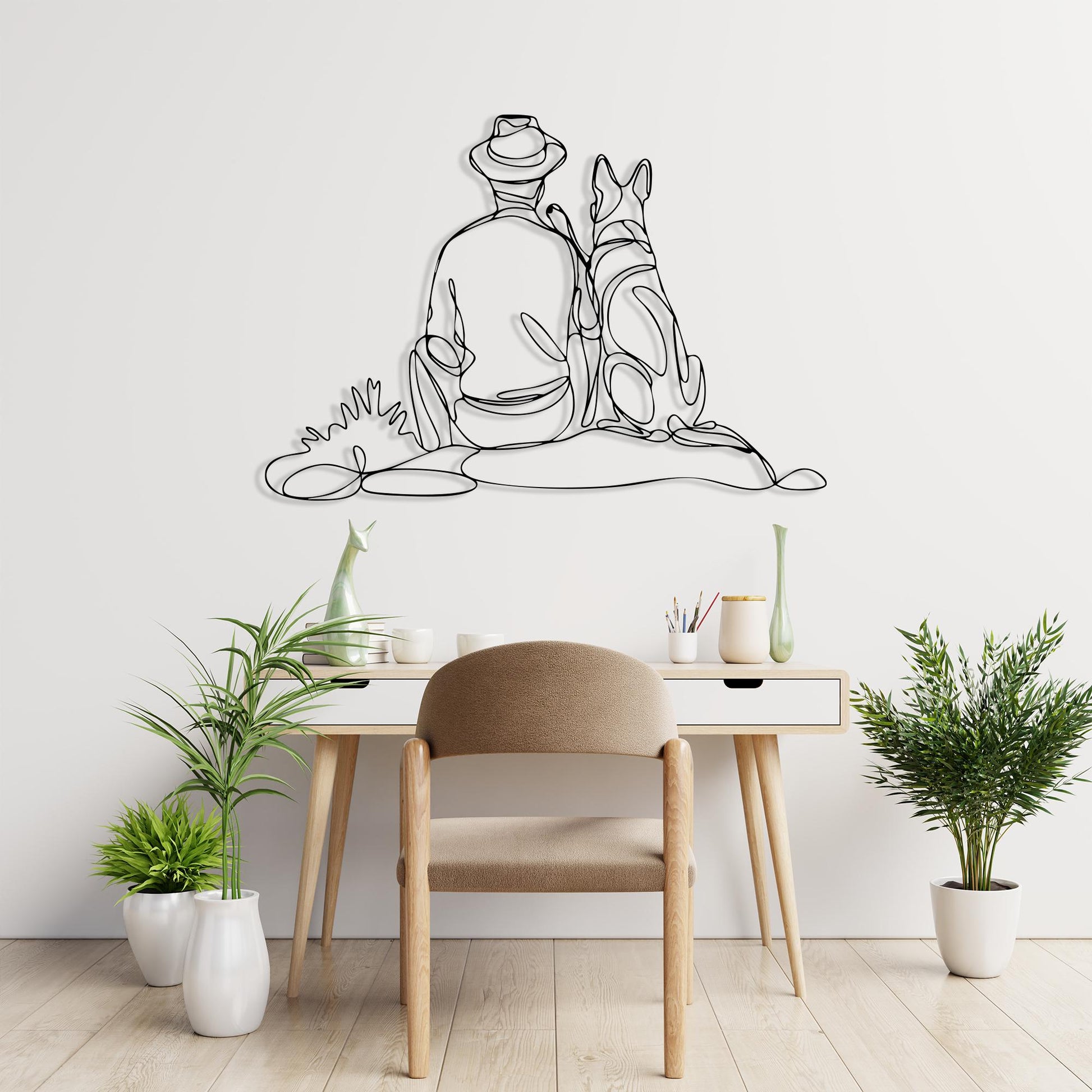 Man Dog Metal Wall Art, Minimalist Line Decor, Pet Memorial Gift | Wallsignature