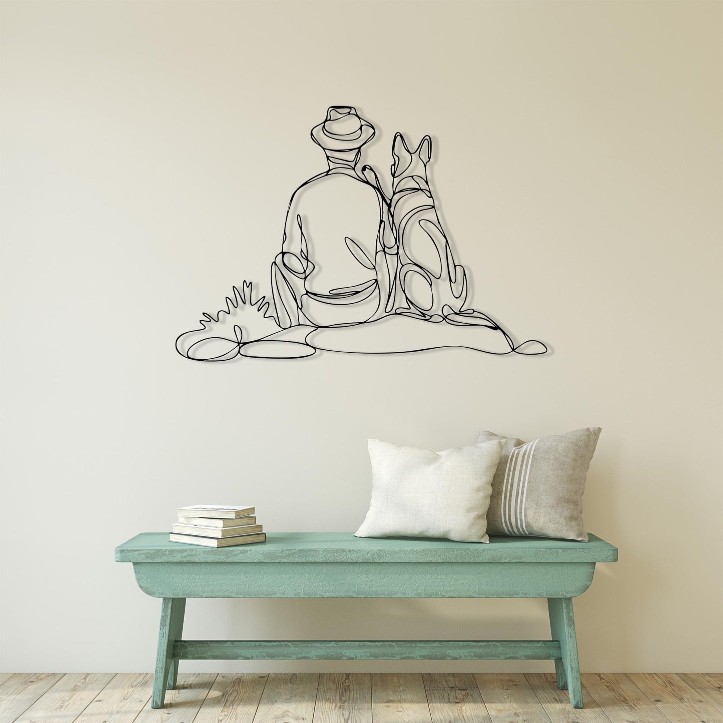 Man Dog Metal Wall Art, Minimalist Line Decor, Pet Memorial Gift | Wallsignature
