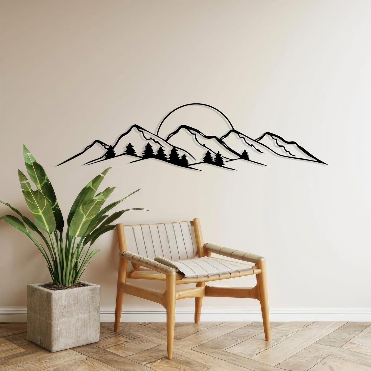 Mountain Metal Wall Art in a modern hallway