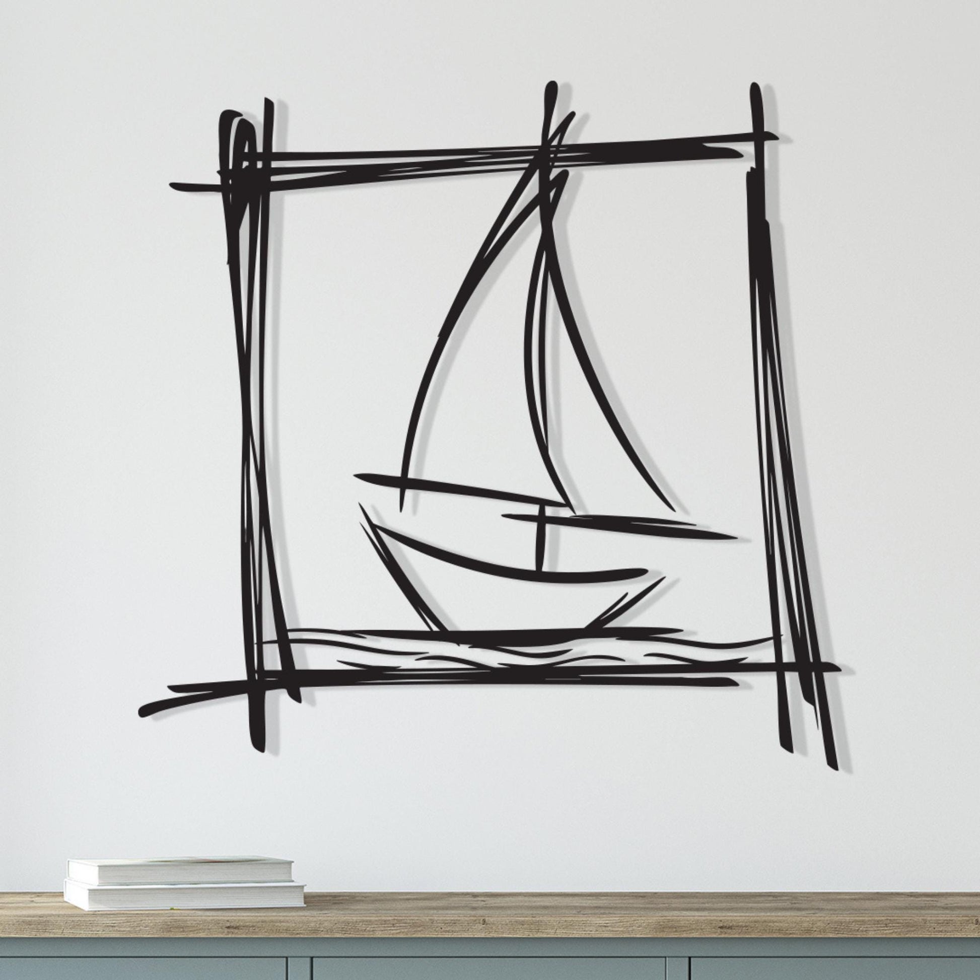 Minimalist Sailboat Metal Wall Art, Nautical Line Art Decor | Wallsignature