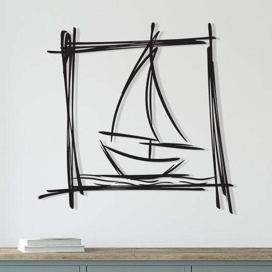 Minimalist Sailboat Metal Wall Art, Nautical Line Art Decor | Wallsignature