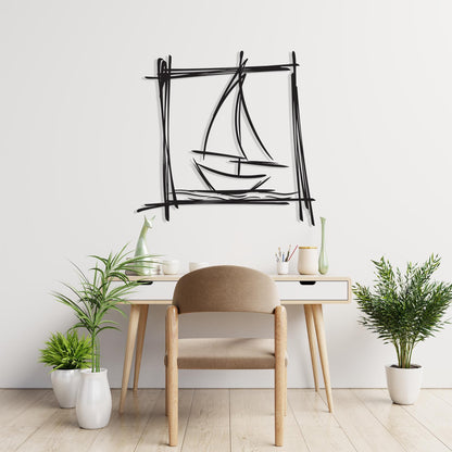 Minimalist Sailboat Metal Wall Art detail of the metal edge