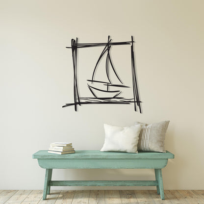 Minimalist Sailboat Metal Wall Art close-up of the powder-coated finish