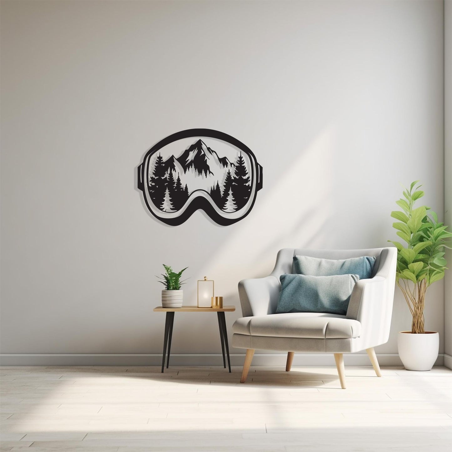 Ski Goggle Metal Wall Art in a modern hallway