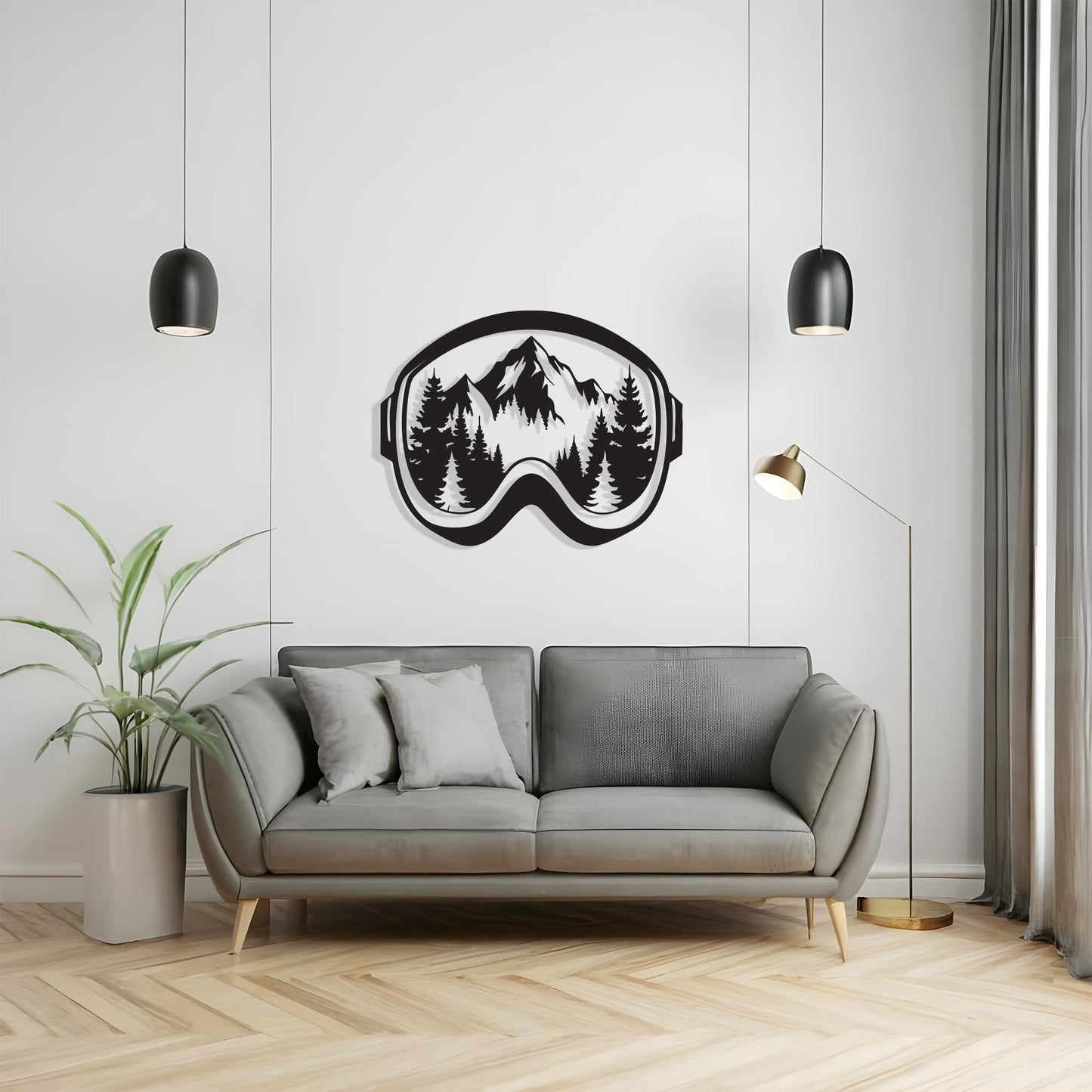 Ski Goggle Metal Wall Art, Mountain Forest Scene, Cabin Decor | Wallsignature