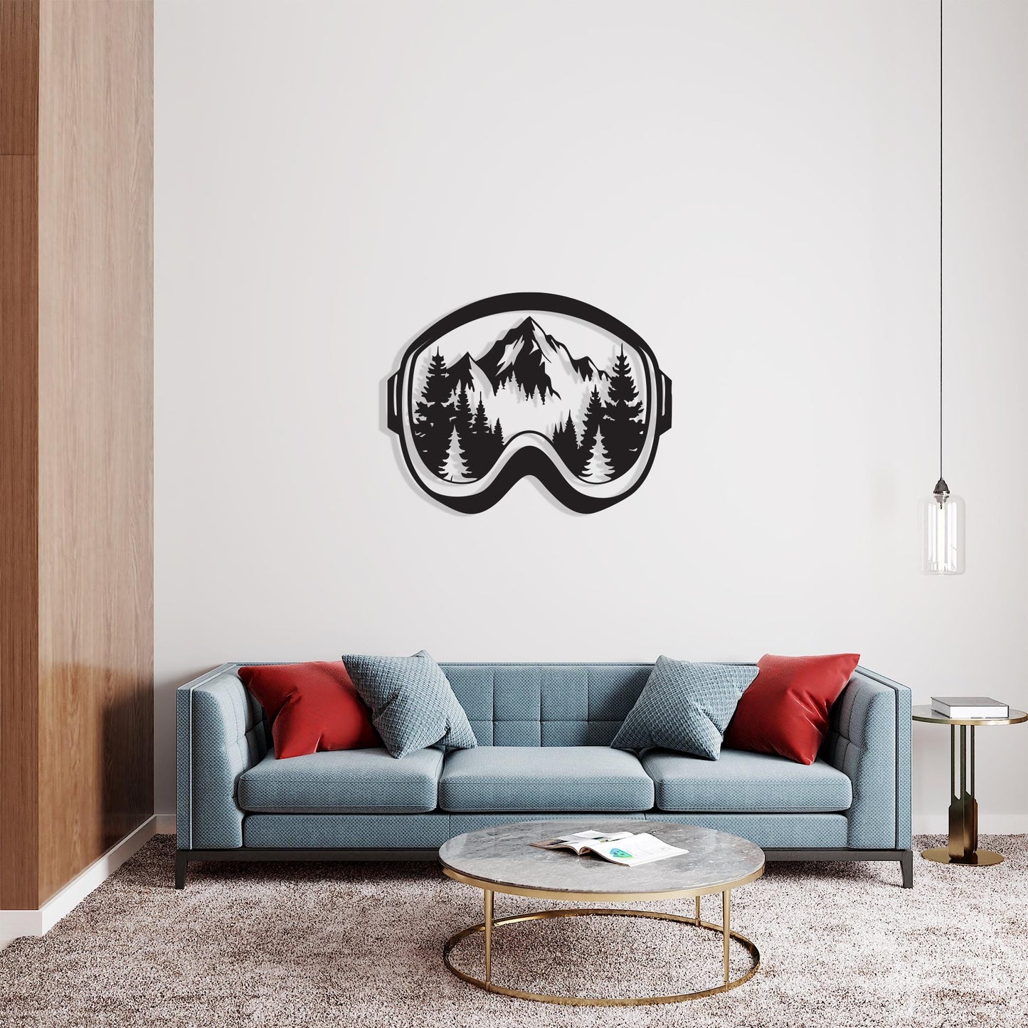 Ski Goggle Metal Wall Art, Mountain Forest Scene, Cabin Decor | Wallsignature